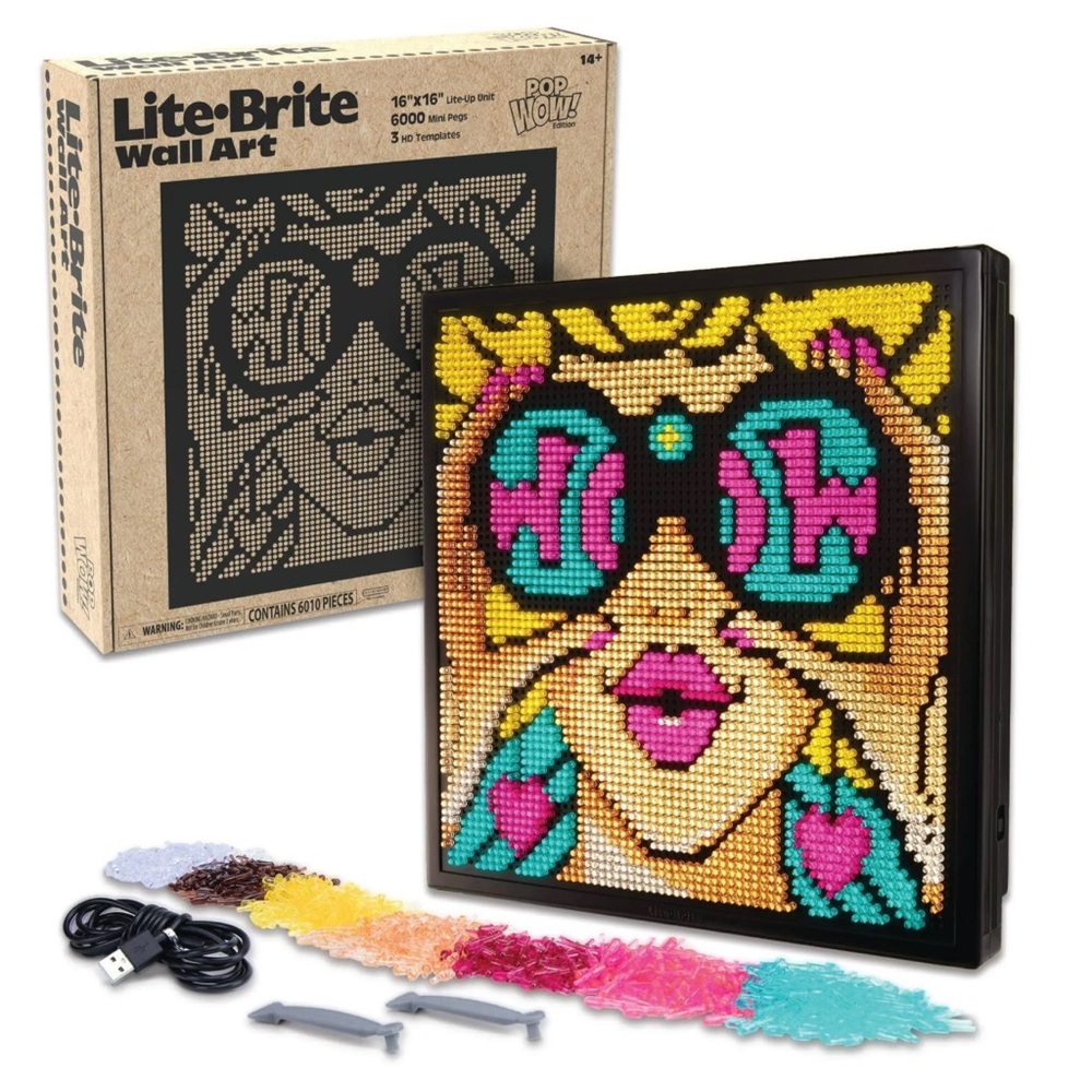 NIB- Lite Brite Wall Art POP Wow - 16" x 16" Screen, 6,000 Mini Pegs,